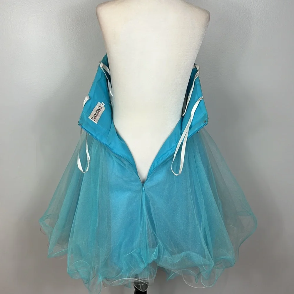 Tony Bowls Aqua Blue Formal Cocktail Prom Graduation Dress Mirrored Appliqué - Picture 9 of 16